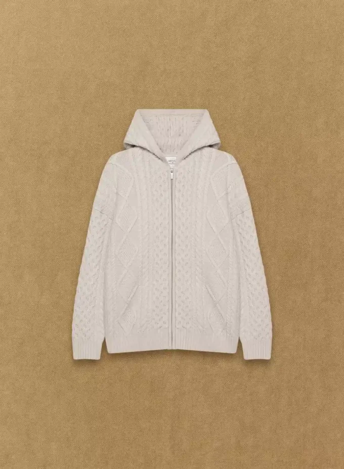 Sweat à capuche zippé en laine mérinos Heritage Knit