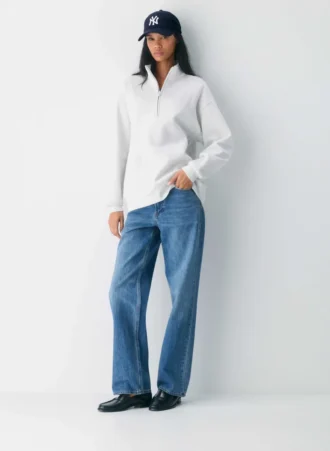 Sweat-shirt boyfriend à demi-zip en molleton douillet