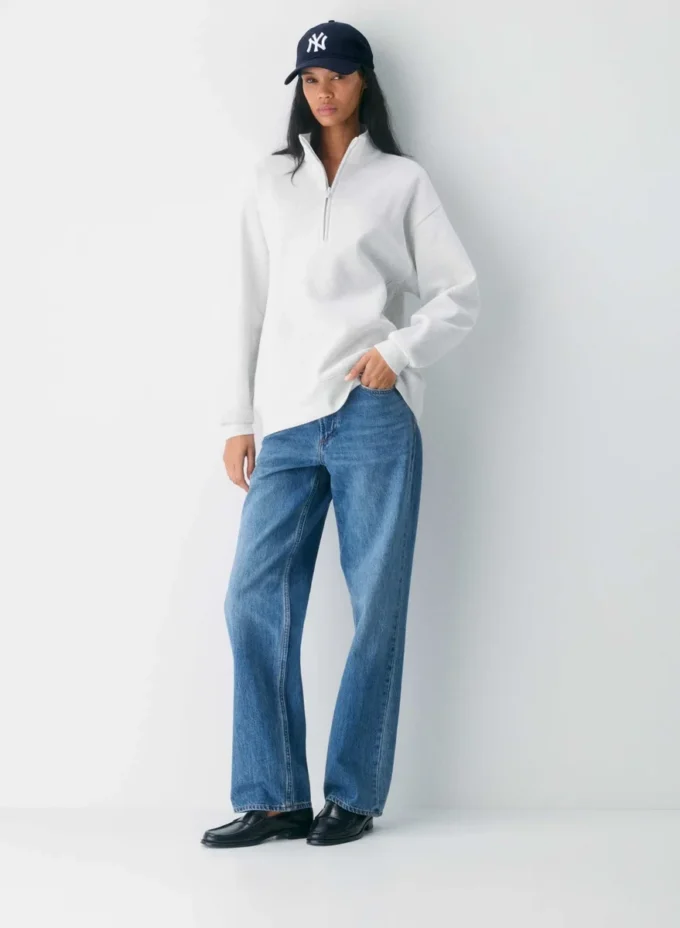 Sweat-shirt boyfriend à demi-zip en molleton douillet