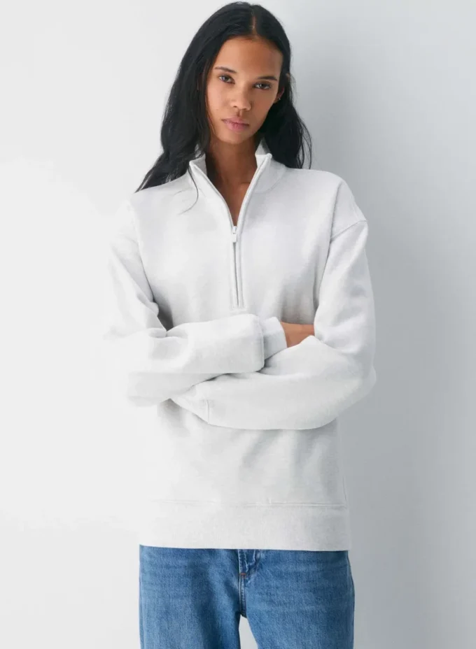 Sweat-shirt boyfriend à demi-zip en molleton douillet