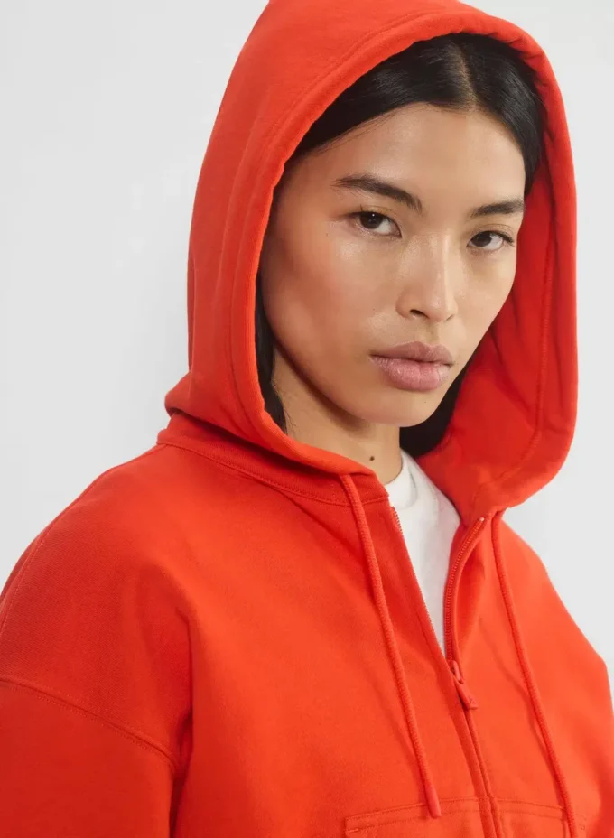 Sweat-shirt à capuche zippé boyfriend en molleton bouclé