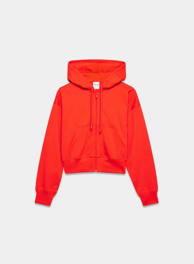 Sweat-shirt à capuche zippé boyfriend en molleton bouclé