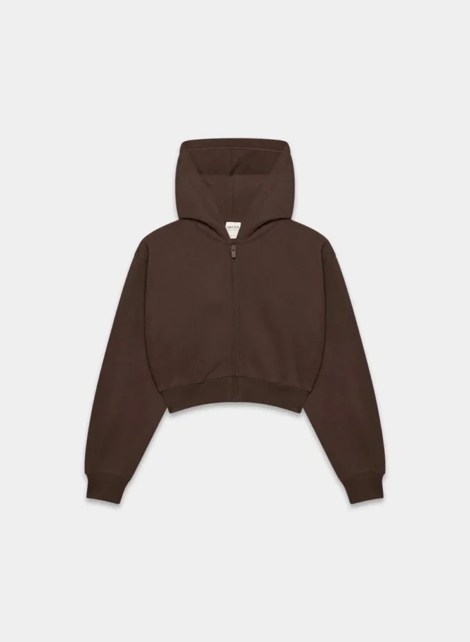 Sweat-shirt à capuche zippé court en molleton douillet