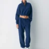 Sweat-shirt confortable en molleton boyfriend court à demi-zip