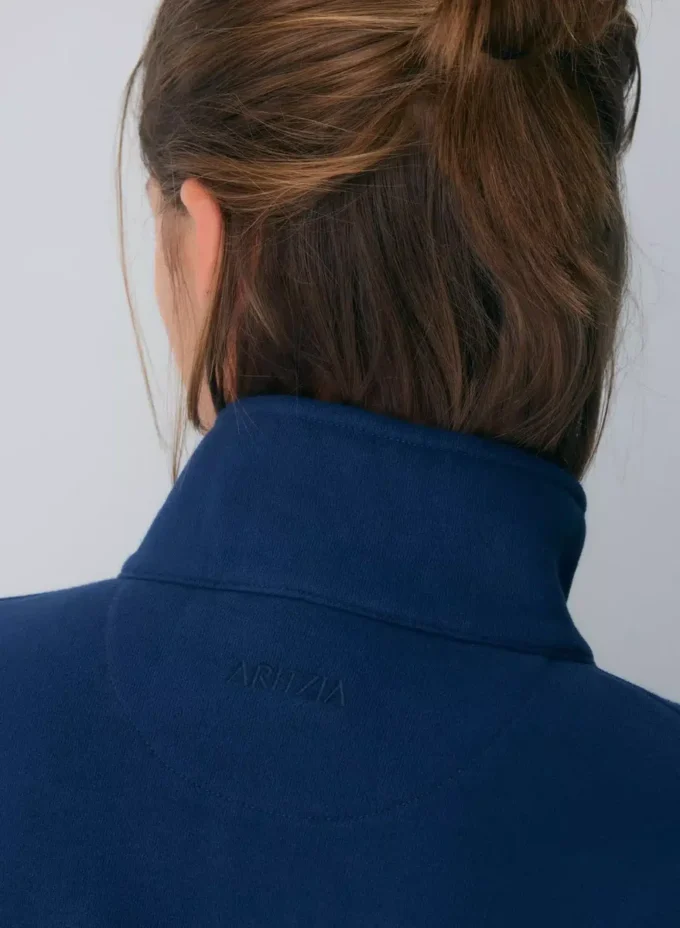 Sweat-shirt confortable en molleton boyfriend court à demi-zip