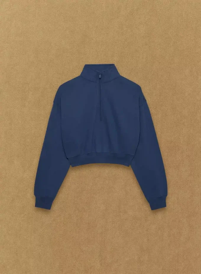 Sweat-shirt confortable en molleton boyfriend court à demi-zip