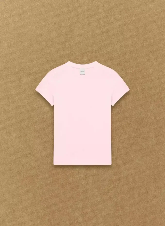 T-shirt à col rond en coton côtelé extensible